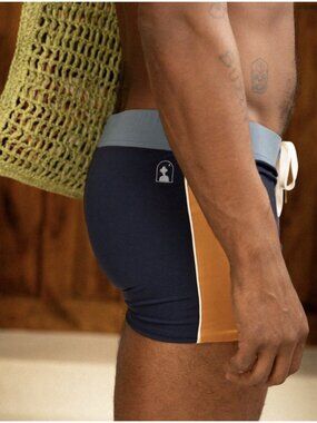 Dandy Del Mar The Cassis Square Cut Swim Briefs Mens XXL Blue Gold Excellent